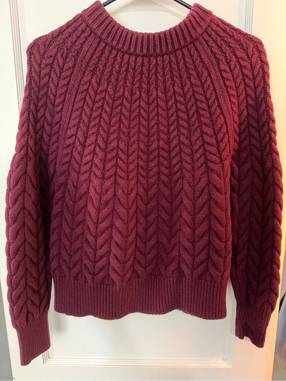 Ann Taylor Cable-Knit Crewneck Sweater - Burgundy